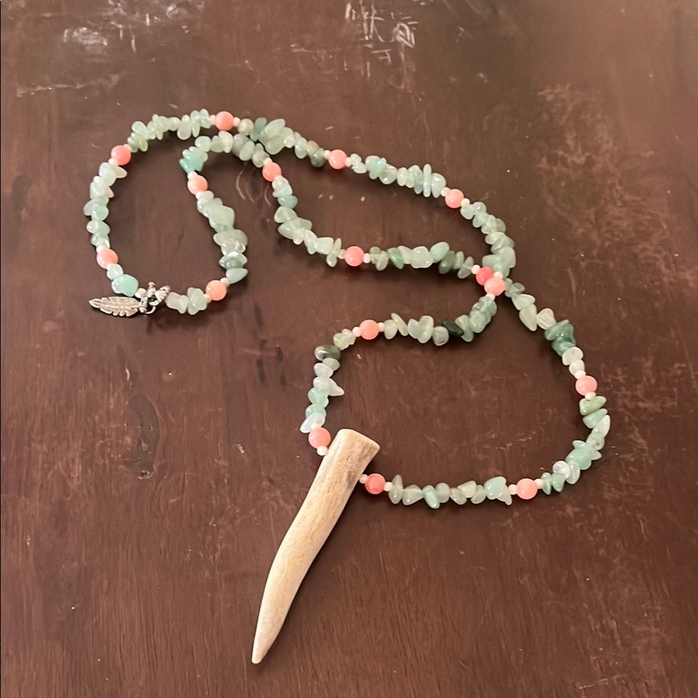 Handmade beaded antler necklace